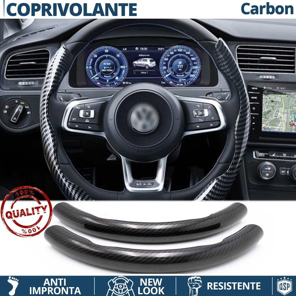 FUNDA VOLANTE para Volkswagen, Efecto FIBRA DE CARBONO Negro Deportivo FINO Antideslizante FUNDA VOLANTE para Volkswagen, Efecto FIBRA DE CARBONO Negro Deportivo FINO Antideslizante