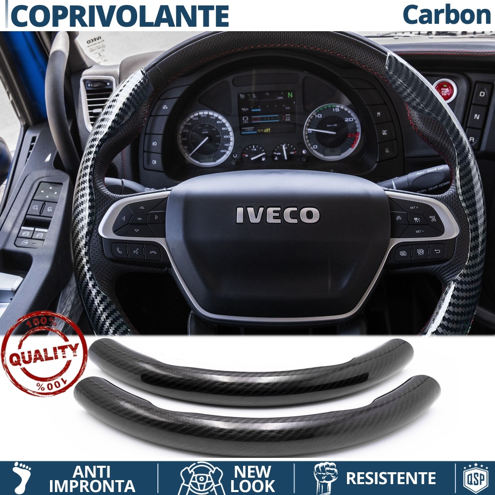 FUNDA VOLANTE para Iveco, Efecto FIBRA DE CARBONO Negro Deportivo FINO Antideslizante FUNDA VOLANTE para Iveco, Efecto FIBRA DE CARBONO Negro Deportivo FINO Antideslizante