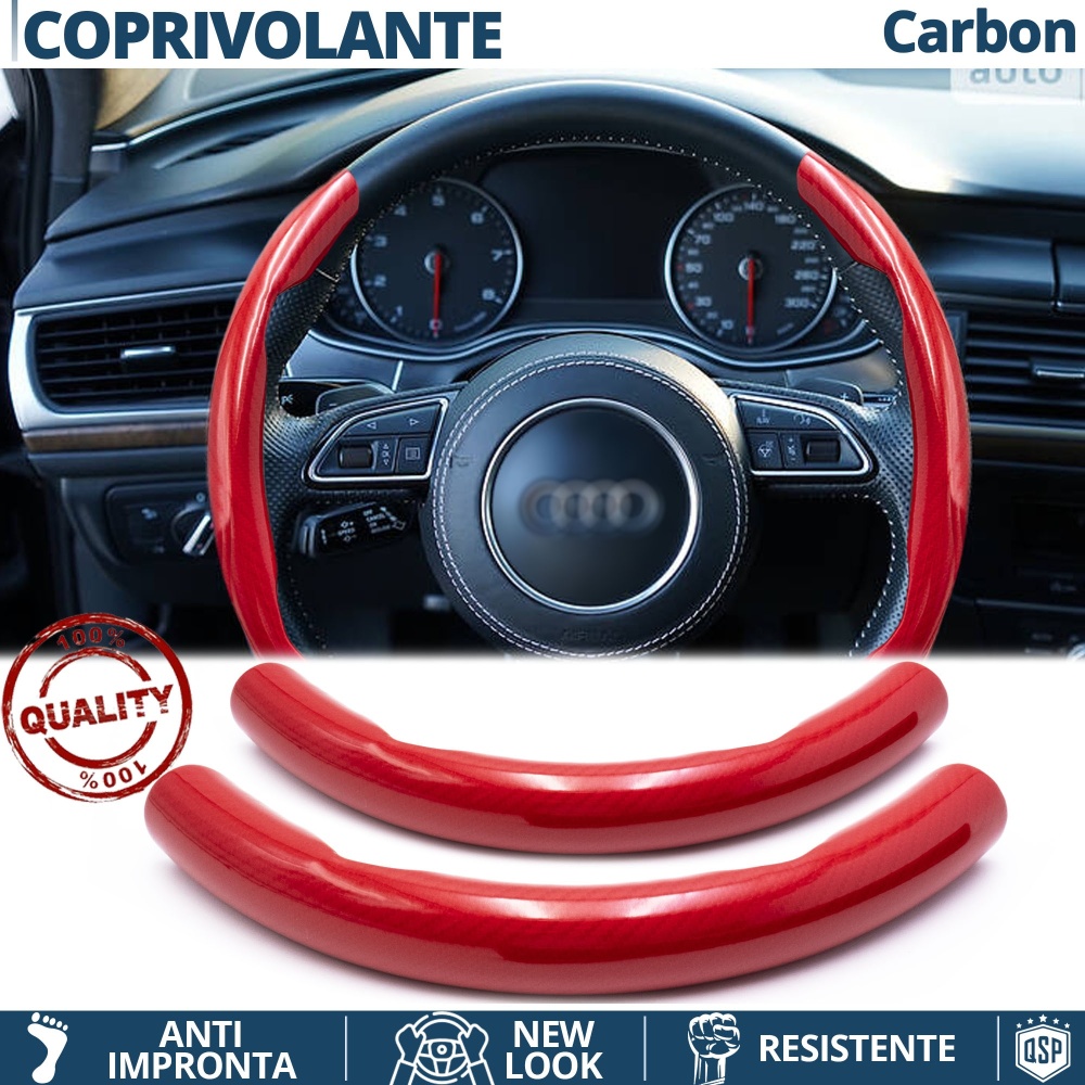 FUNDA VOLANTE para Audi, Efecto FIBRA DE CARBONO Rojo Deportivo FINO Antideslizante FUNDA VOLANTE para Audi, Efecto FIBRA DE CARBONO Rojo Deportivo FINO Antideslizante
