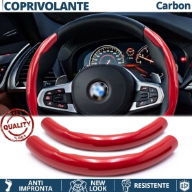 FUNDA VOLANTE para Bmw, Efecto FIBRA DE CARBONO Rojo Deportivo FINO Antideslizante