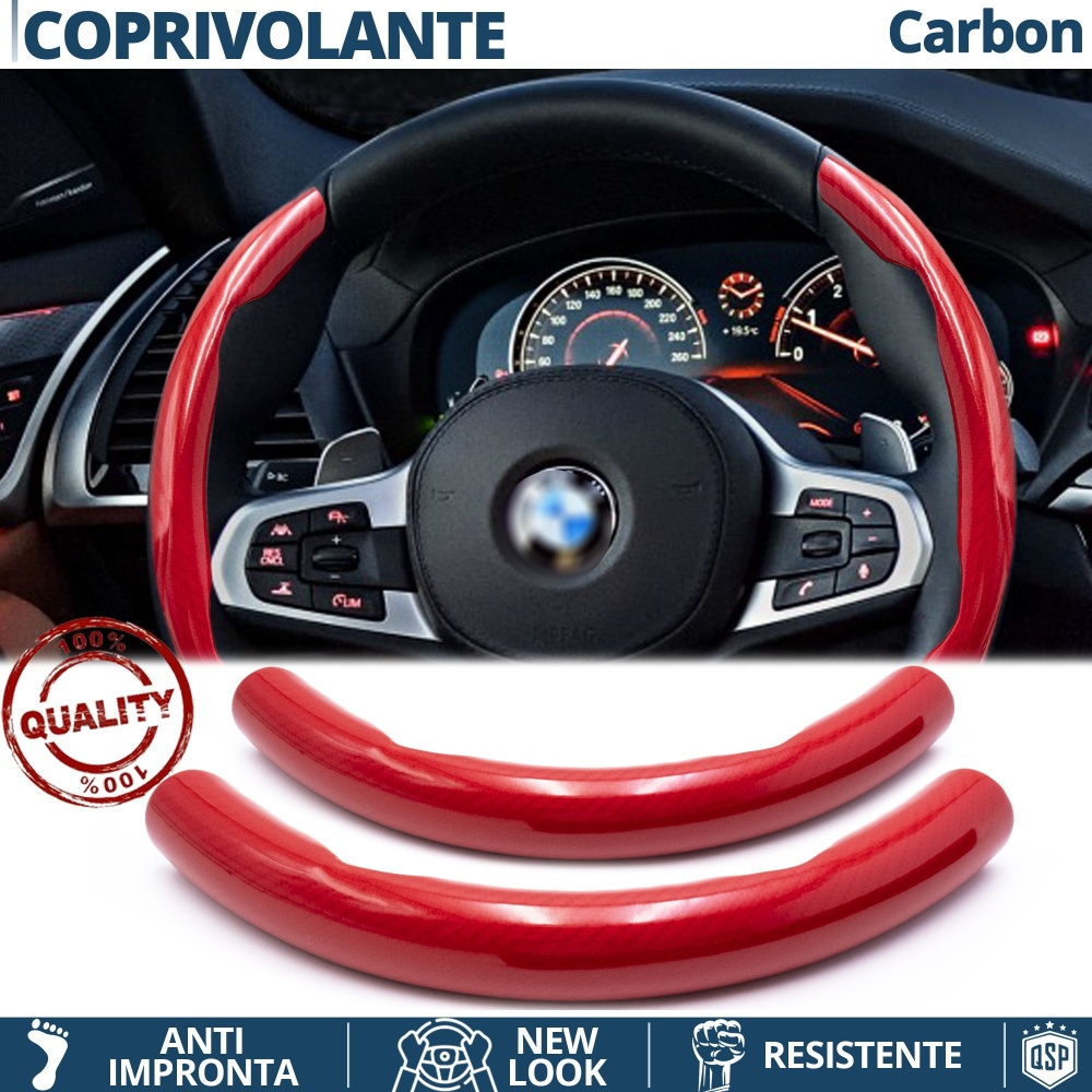 FUNDA VOLANTE para Bmw, Efecto FIBRA DE CARBONO Rojo Deportivo FINO Antideslizante FUNDA VOLANTE para Bmw, Efecto FIBRA DE CARBONO Rojo Deportivo FINO Antideslizante