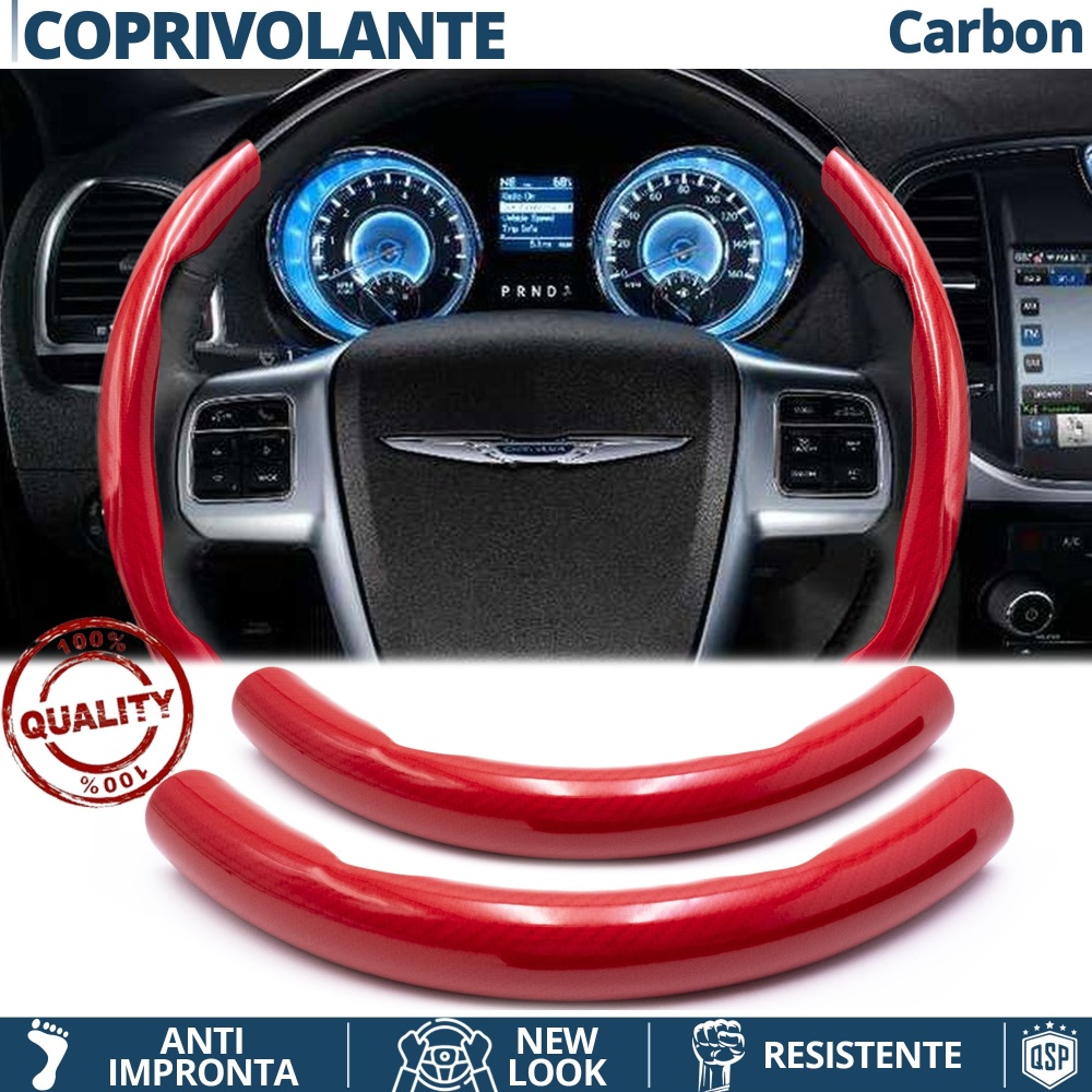 FUNDA VOLANTE para Chrysler, Efecto FIBRA DE CARBONO Rojo Deportivo FINO Antideslizante FUNDA VOLANTE para Chrysler, Efecto FIBRA DE CARBONO Rojo Deportivo FINO Antideslizante