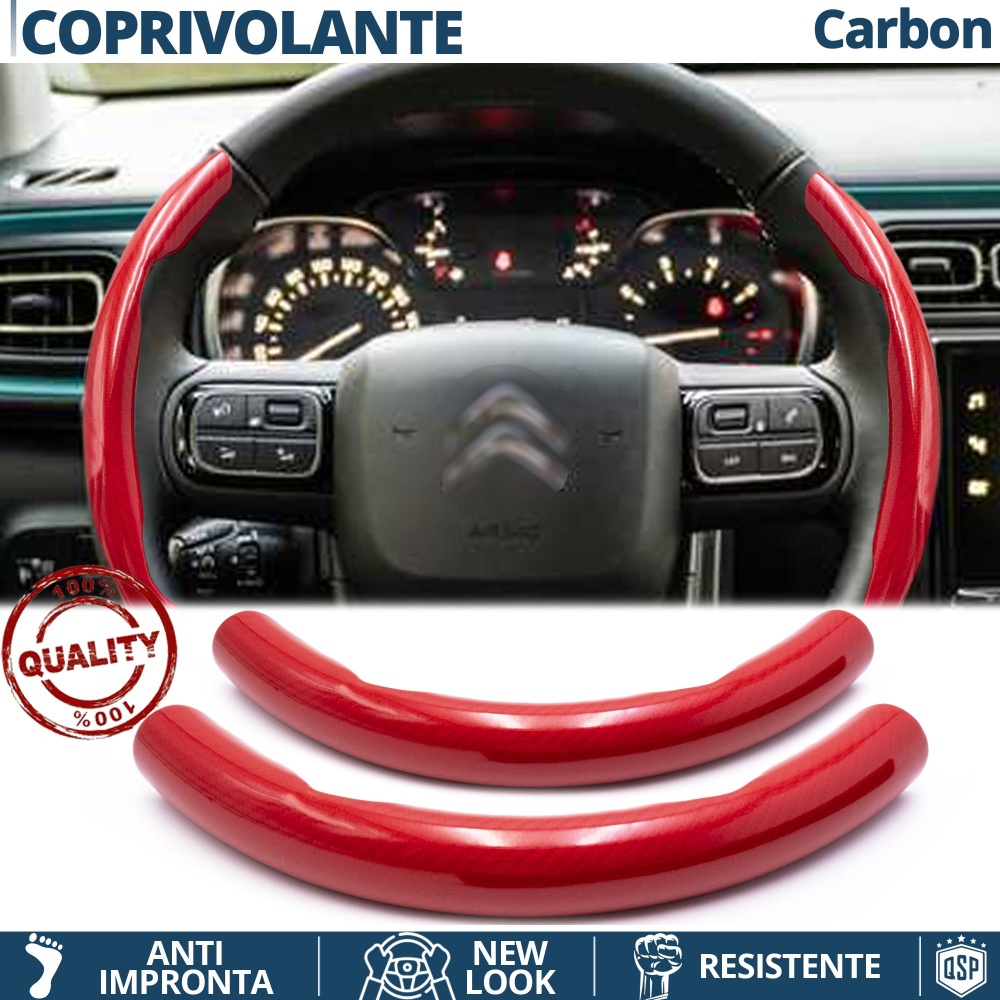 FUNDA VOLANTE para Citroen, Efecto FIBRA DE CARBONO Rojo Deportivo FINO Antideslizante FUNDA VOLANTE para Citroen, Efecto FIBRA DE CARBONO Rojo Deportivo FINO Antideslizante