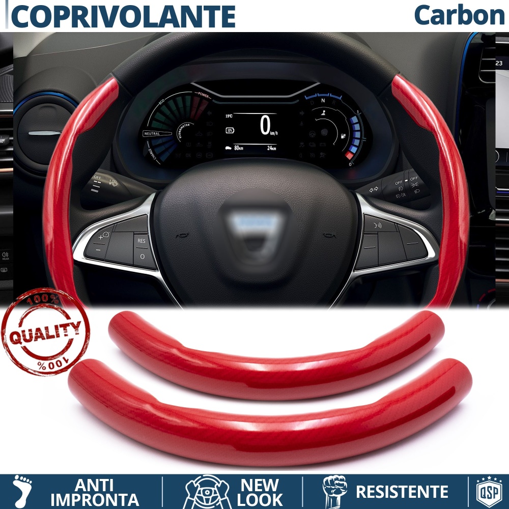 FUNDA VOLANTE para Dacia, Efecto FIBRA DE CARBONO Rojo Deportivo FINO Antideslizante FUNDA VOLANTE para Dacia, Efecto FIBRA DE CARBONO Rojo Deportivo FINO Antideslizante