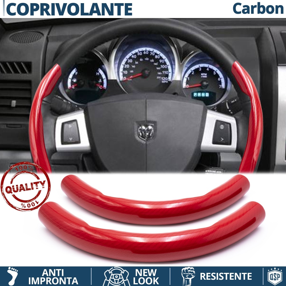 FUNDA VOLANTE para Dodge, Efecto FIBRA DE CARBONO Rojo Deportivo FINO Antideslizante FUNDA VOLANTE para Dodge, Efecto FIBRA DE CARBONO Rojo Deportivo FINO Antideslizante
