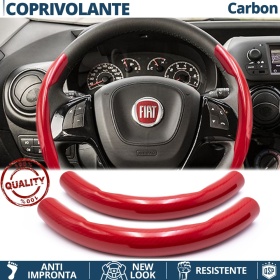 FUNDA VOLANTE para Fiat, Efecto FIBRA DE CARBONO Rojo Deportivo FINO Antideslizante