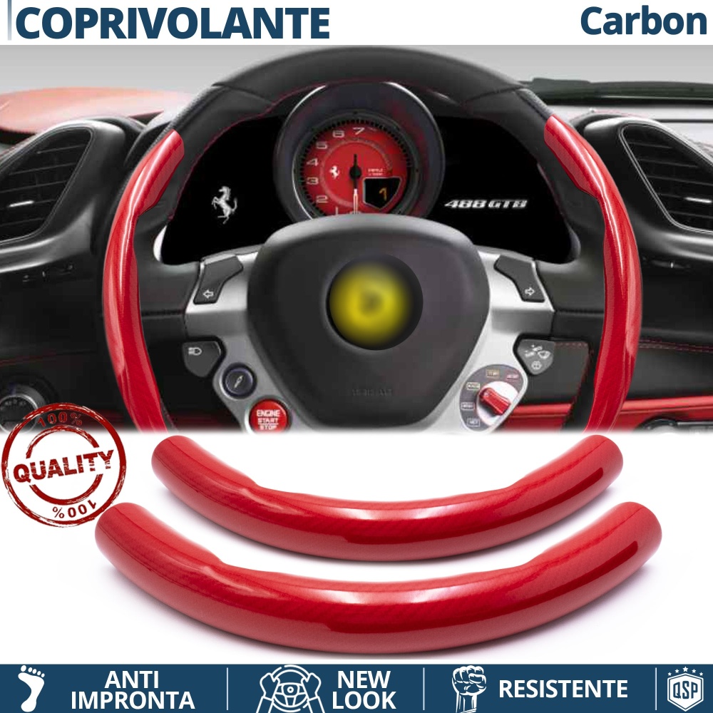 FUNDA VOLANTE para Ferrari, Efecto FIBRA DE CARBONO Rojo Deportivo FINO Antideslizante FUNDA VOLANTE para Ferrari, Efecto FIBRA DE CARBONO Rojo Deportivo FINO Antideslizante
