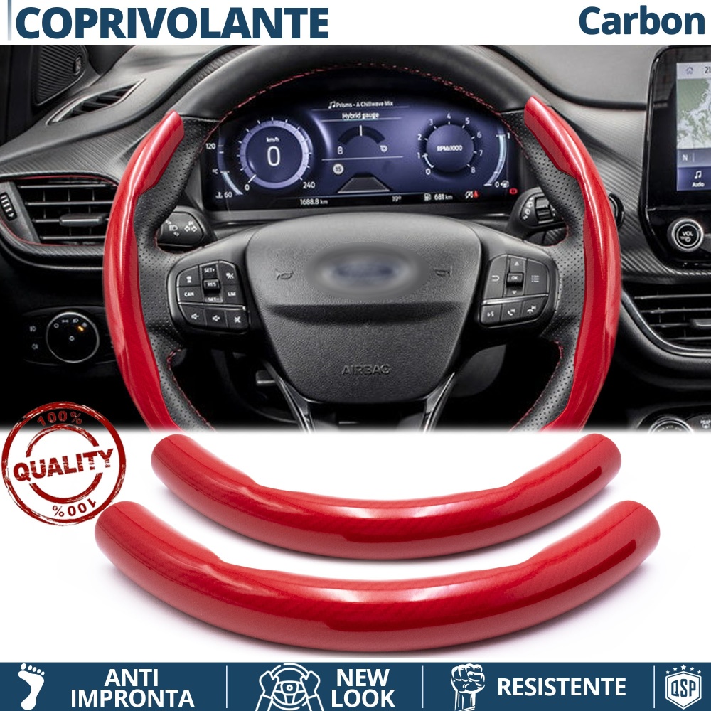 FUNDA VOLANTE para Ford, Efecto FIBRA DE CARBONO Rojo Deportivo FINO Antideslizante FUNDA VOLANTE para Ford, Efecto FIBRA DE CARBONO Rojo Deportivo FINO Antideslizante