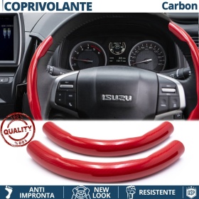 FUNDA VOLANTE para Isuzu, Efecto FIBRA DE CARBONO Rojo Deportivo FINO Antideslizante