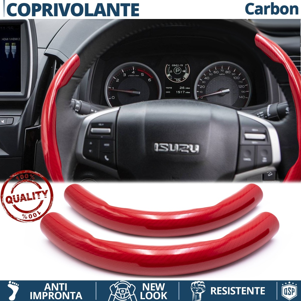 FUNDA VOLANTE para Isuzu, Efecto FIBRA DE CARBONO Rojo Deportivo FINO Antideslizante FUNDA VOLANTE para Isuzu, Efecto FIBRA DE CARBONO Rojo Deportivo FINO Antideslizante