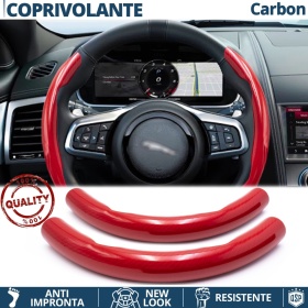 FUNDA VOLANTE para Jaguar, Efecto FIBRA DE CARBONO Rojo Deportivo FINO Antideslizante