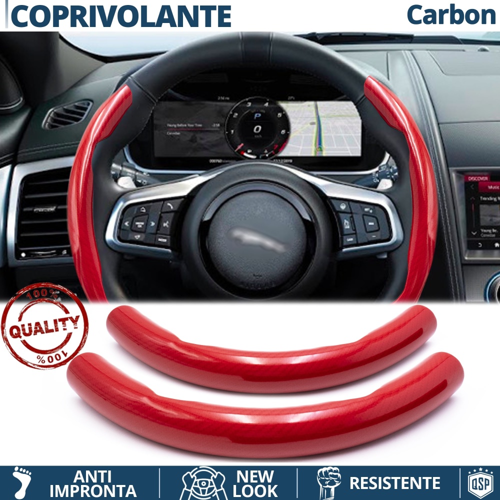 FUNDA VOLANTE para Jaguar, Efecto FIBRA DE CARBONO Rojo Deportivo FINO Antideslizante FUNDA VOLANTE para Jaguar, Efecto FIBRA DE CARBONO Rojo Deportivo FINO Antideslizante