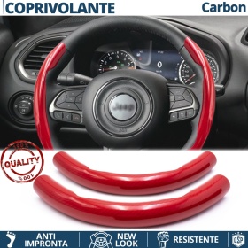 FUNDA VOLANTE para Jeep, Efecto FIBRA DE CARBONO Rojo Deportivo FINO Antideslizante
