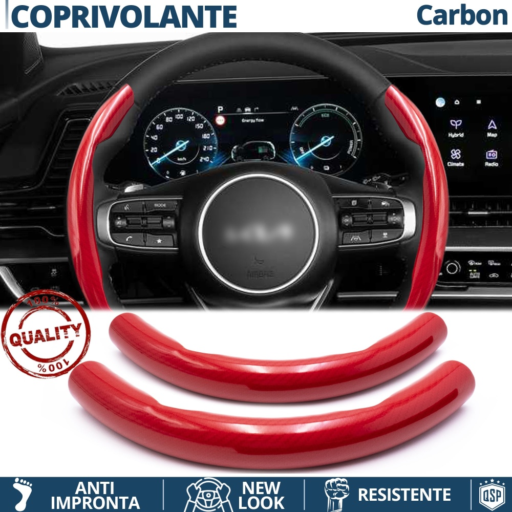 FUNDA VOLANTE para Kia, Efecto FIBRA DE CARBONO Rojo Deportivo FINO Antideslizante FUNDA VOLANTE para Kia, Efecto FIBRA DE CARBONO Rojo Deportivo FINO Antideslizante