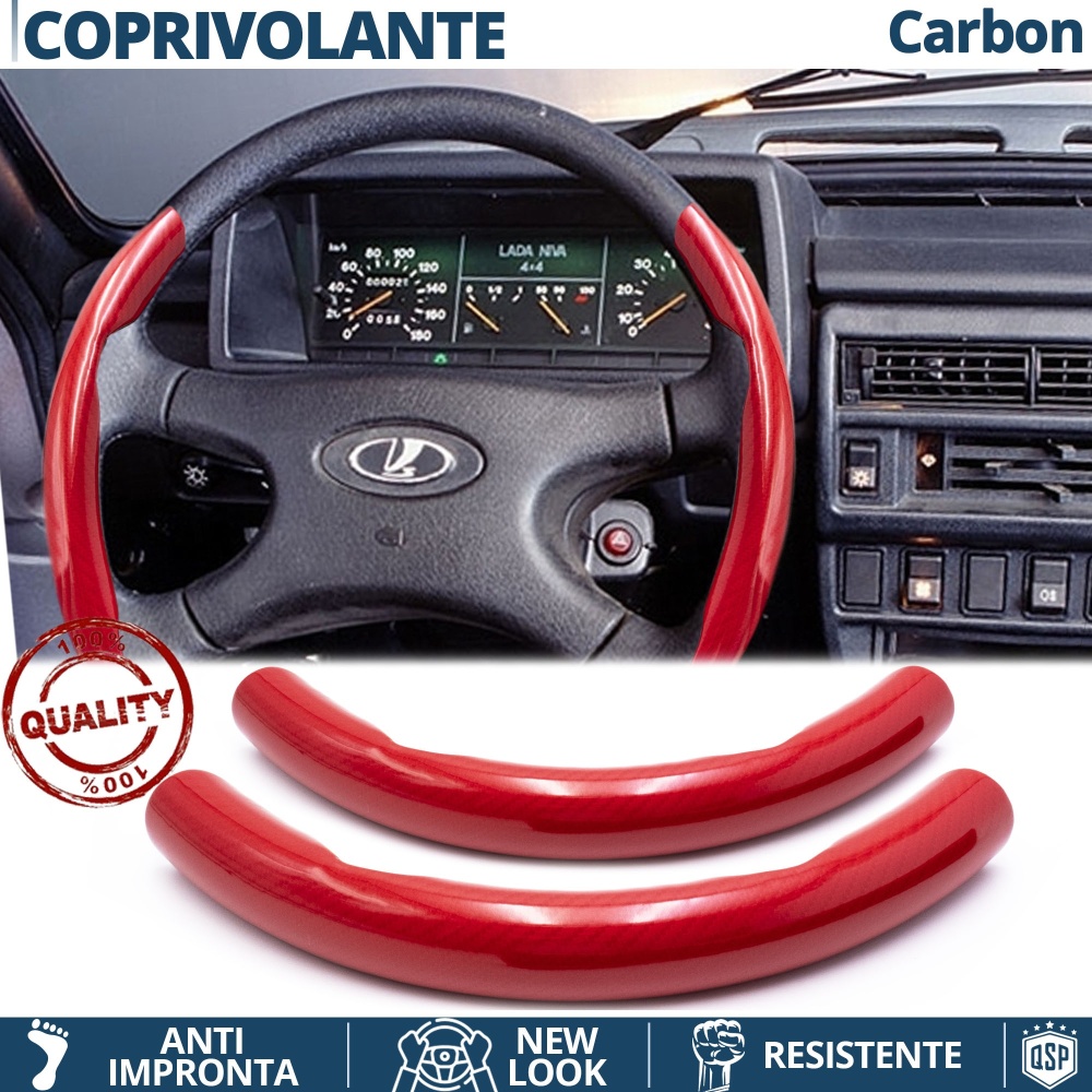 COUVRE VOLANT pour Lada, Effet FIBRE DE CARBONE Rouge Sportif Antidérapant