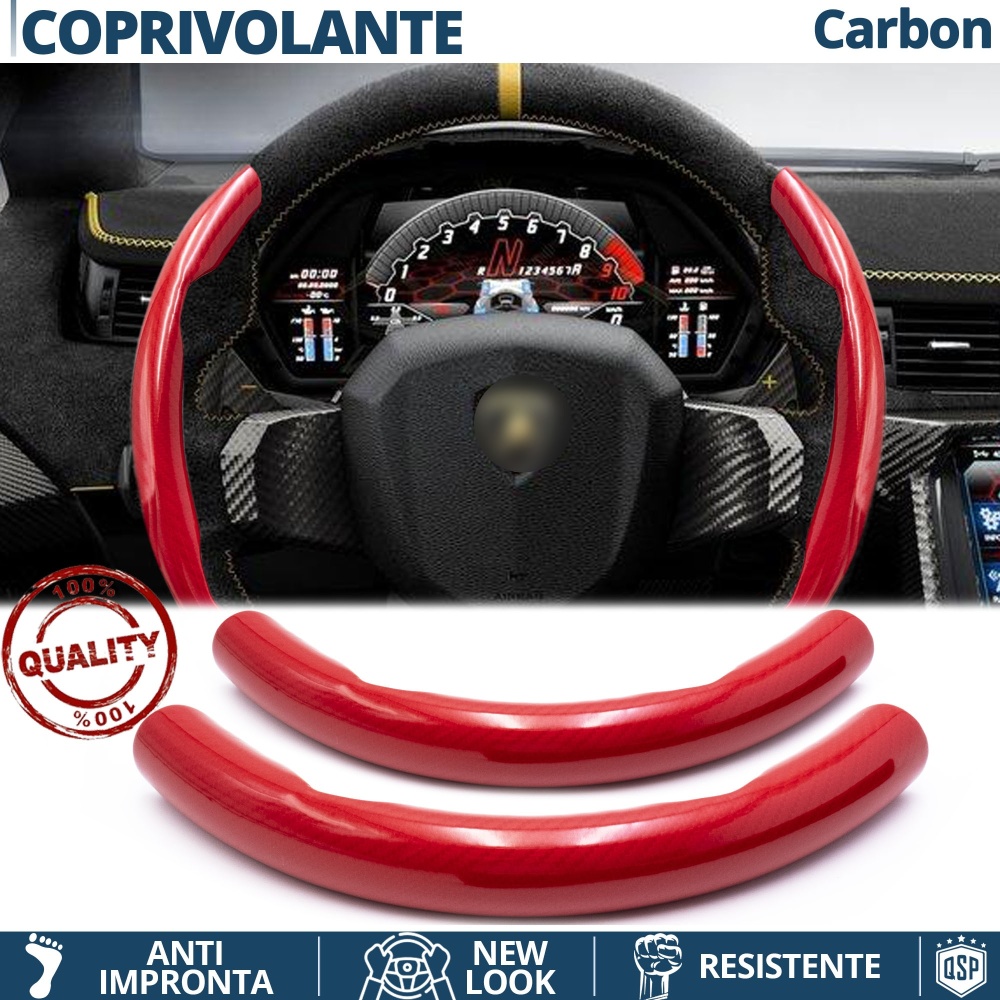 FUNDA VOLANTE para Lamborghini, Efecto FIBRA DE CARBONO Rojo Deportivo FINO Antideslizante FUNDA VOLANTE para Lamborghini, Efecto FIBRA DE CARBONO Rojo Deportivo FINO Antideslizante