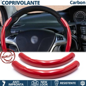 STEERING WHEEL COVER Red for Lancia, Carbon Fiber Effect THIN Non-Slip