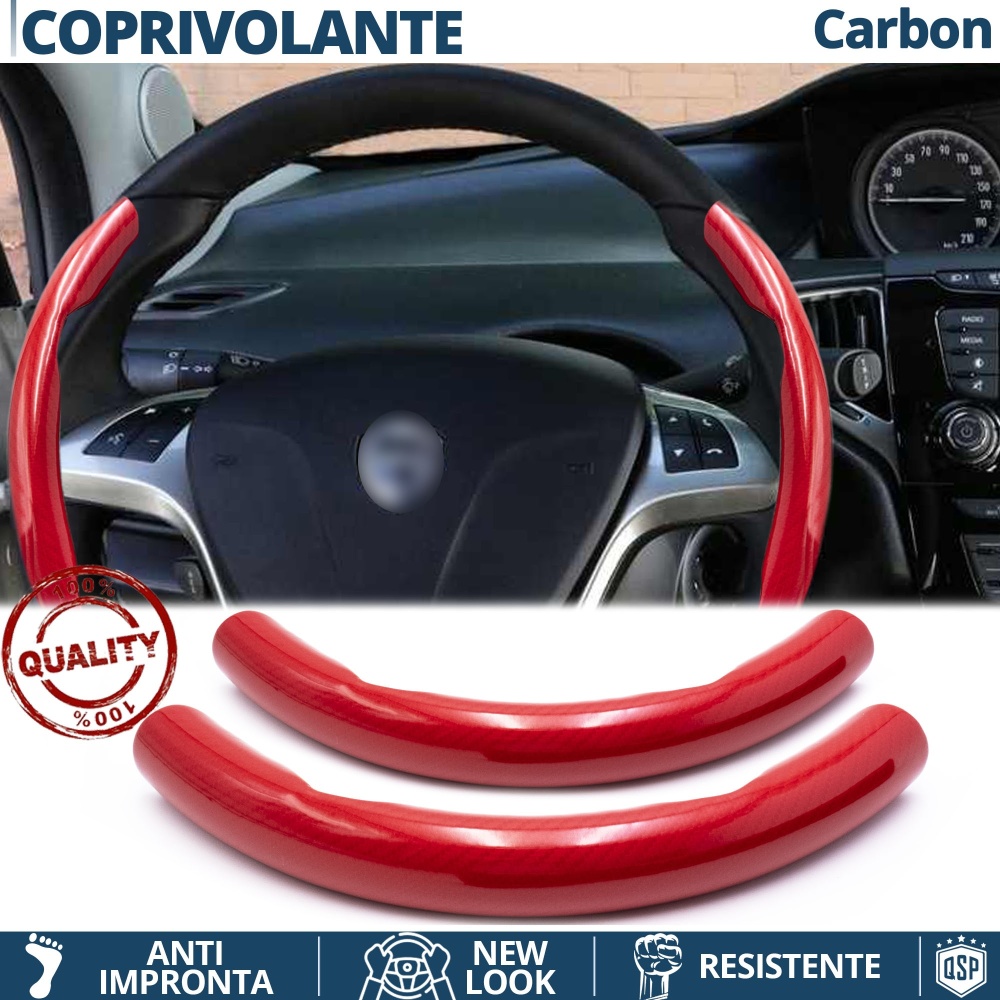 STEERING WHEEL COVER Red for Lancia, Carbon Fiber Effect THIN Non-Slip