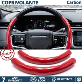 FUNDA VOLANTE para Land Rover, Efecto FIBRA DE CARBONO Rojo Deportivo FINO Antideslizante