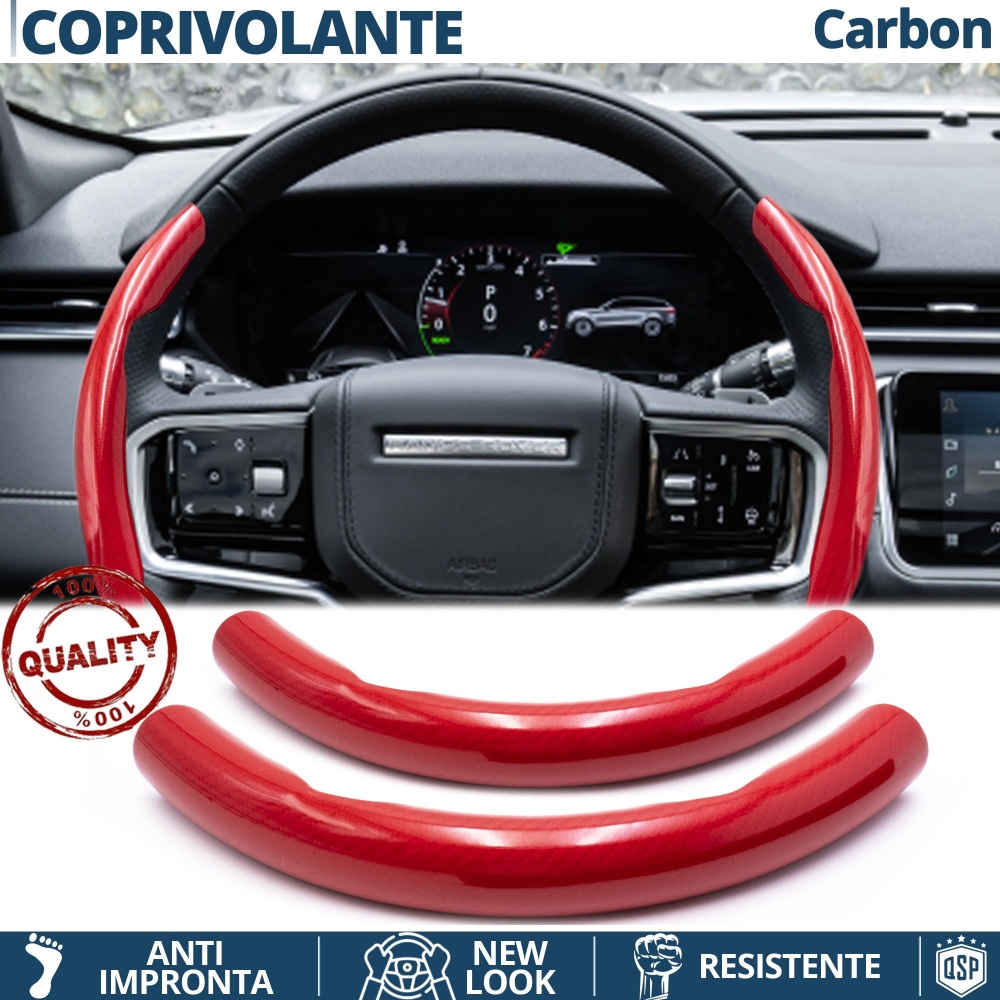 FUNDA VOLANTE para Land Rover, Efecto FIBRA DE CARBONO Rojo Deportivo FINO Antideslizante FUNDA VOLANTE para Land Rover, Efecto FIBRA DE CARBONO Rojo Deportivo FINO Antideslizante