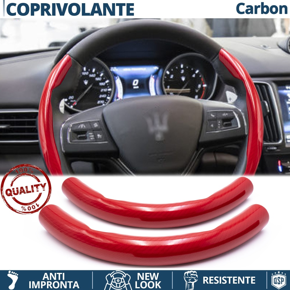 FUNDA VOLANTE para Maserati, Efecto FIBRA DE CARBONO Rojo Deportivo FINO Antideslizante FUNDA VOLANTE para Maserati, Efecto FIBRA DE CARBONO Rojo Deportivo FINO Antideslizante
