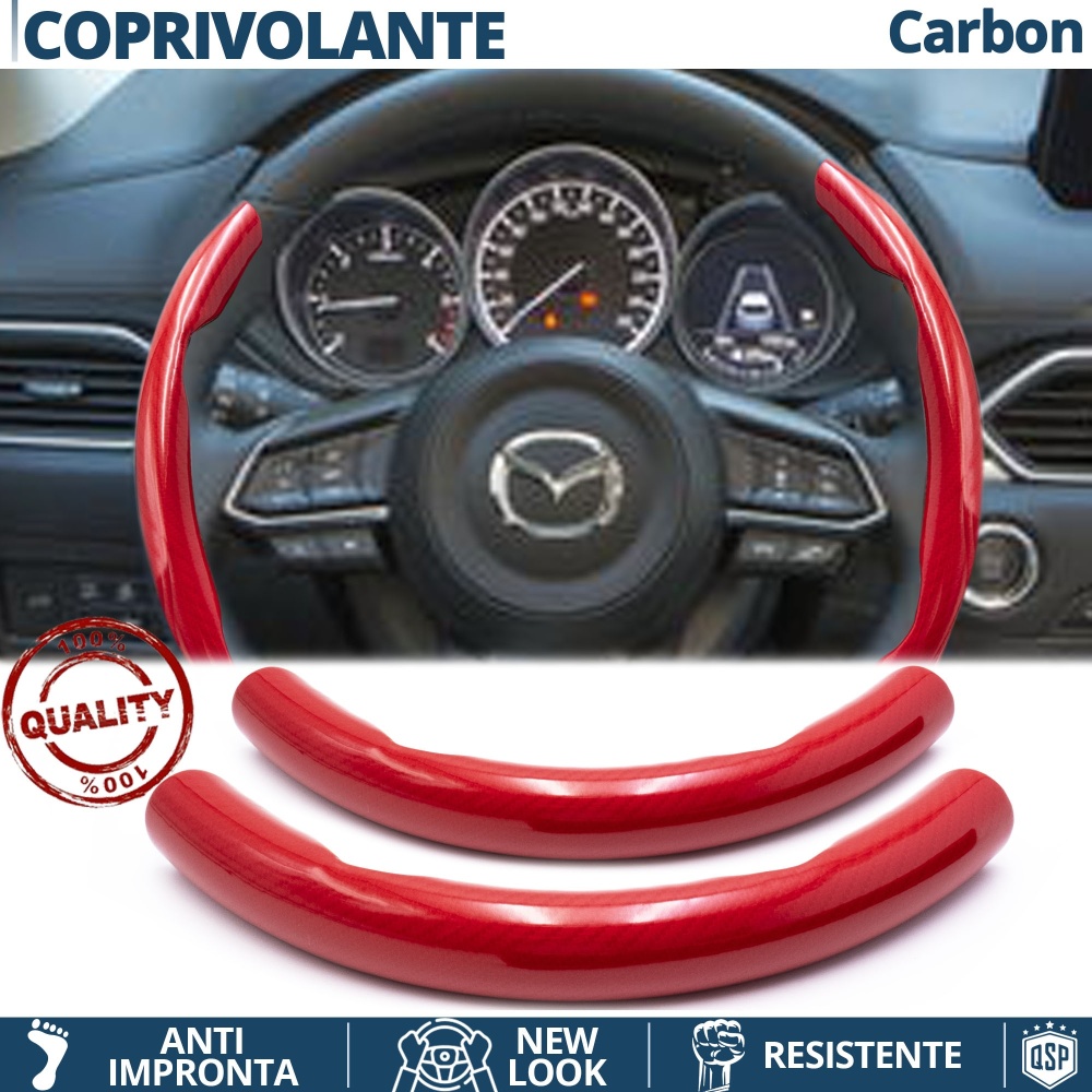 FUNDA VOLANTE para Mazda, Efecto FIBRA DE CARBONO Rojo Deportivo FINO Antideslizante FUNDA VOLANTE para Mazda, Efecto FIBRA DE CARBONO Rojo Deportivo FINO Antideslizante
