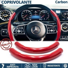 FUNDA VOLANTE para Mercedes, Efecto FIBRA DE CARBONO Rojo Deportivo FINO Antideslizante
