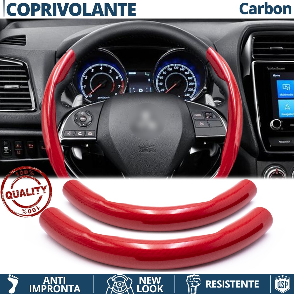 FUNDA VOLANTE para Mitsubishi, Efecto FIBRA DE CARBONO Rojo Deportivo FINO Antideslizante FUNDA VOLANTE para Mitsubishi, Efecto FIBRA DE CARBONO Rojo Deportivo FINO Antideslizante