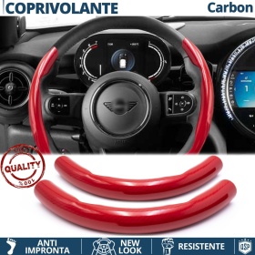 STEERING WHEEL COVER Red for Mini, Carbon Fiber Effect THIN Non-Slip