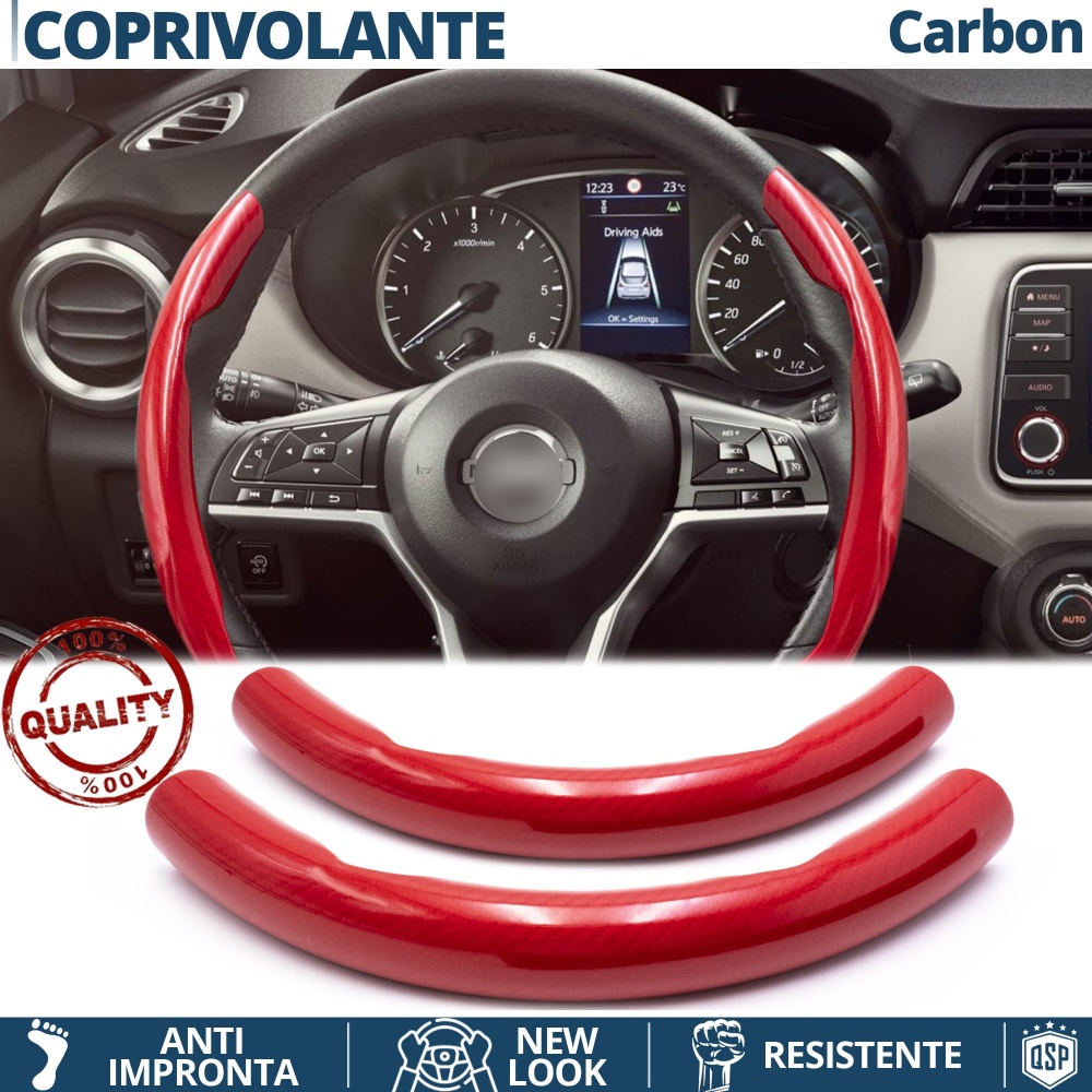 FUNDA VOLANTE para Nissan, Efecto FIBRA DE CARBONO Rojo Deportivo FINO Antideslizante FUNDA VOLANTE para Nissan, Efecto FIBRA DE CARBONO Rojo Deportivo FINO Antideslizante