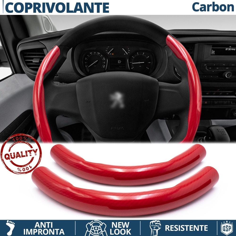 FUNDA VOLANTE para Peugeot, Efecto FIBRA DE CARBONO Rojo Deportivo FINO Antideslizante FUNDA VOLANTE para Peugeot, Efecto FIBRA DE CARBONO Rojo Deportivo FINO Antideslizante