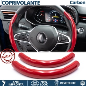 FUNDA VOLANTE para Renault, Efecto FIBRA DE CARBONO Rojo Deportivo FINO Antideslizante
