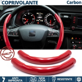 FUNDA VOLANTE para Seat, Efecto FIBRA DE CARBONO Rojo Deportivo FINO Antideslizante