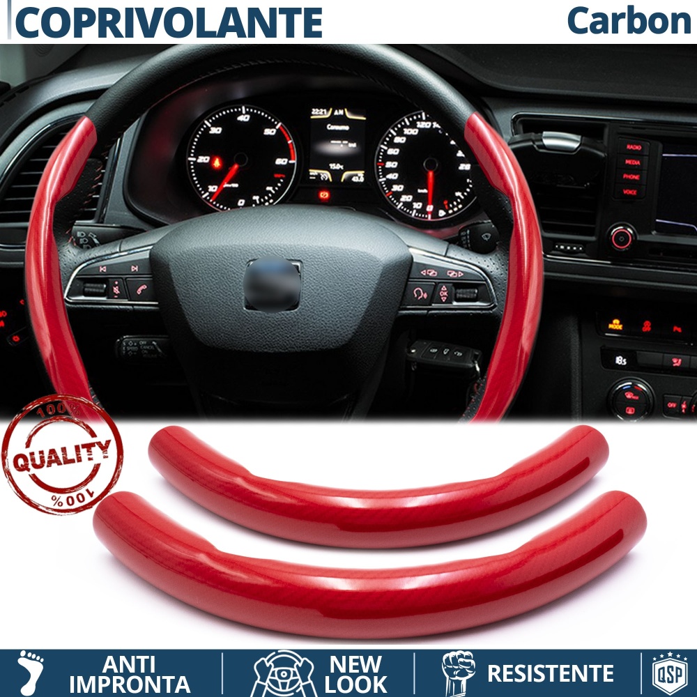 FUNDA VOLANTE para Seat, Efecto FIBRA DE CARBONO Rojo Deportivo FINO Antideslizante FUNDA VOLANTE para Seat, Efecto FIBRA DE CARBONO Rojo Deportivo FINO Antideslizante