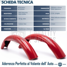 FUNDA VOLANTE para Seat, Efecto FIBRA DE CARBONO Rojo Deportivo FINO Antideslizante