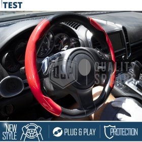 FUNDA VOLANTE para Seat, Efecto FIBRA DE CARBONO Rojo Deportivo FINO Antideslizante