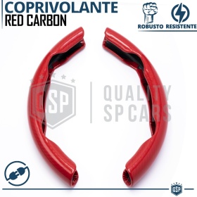 FUNDA VOLANTE para Seat, Efecto FIBRA DE CARBONO Rojo Deportivo FINO Antideslizante