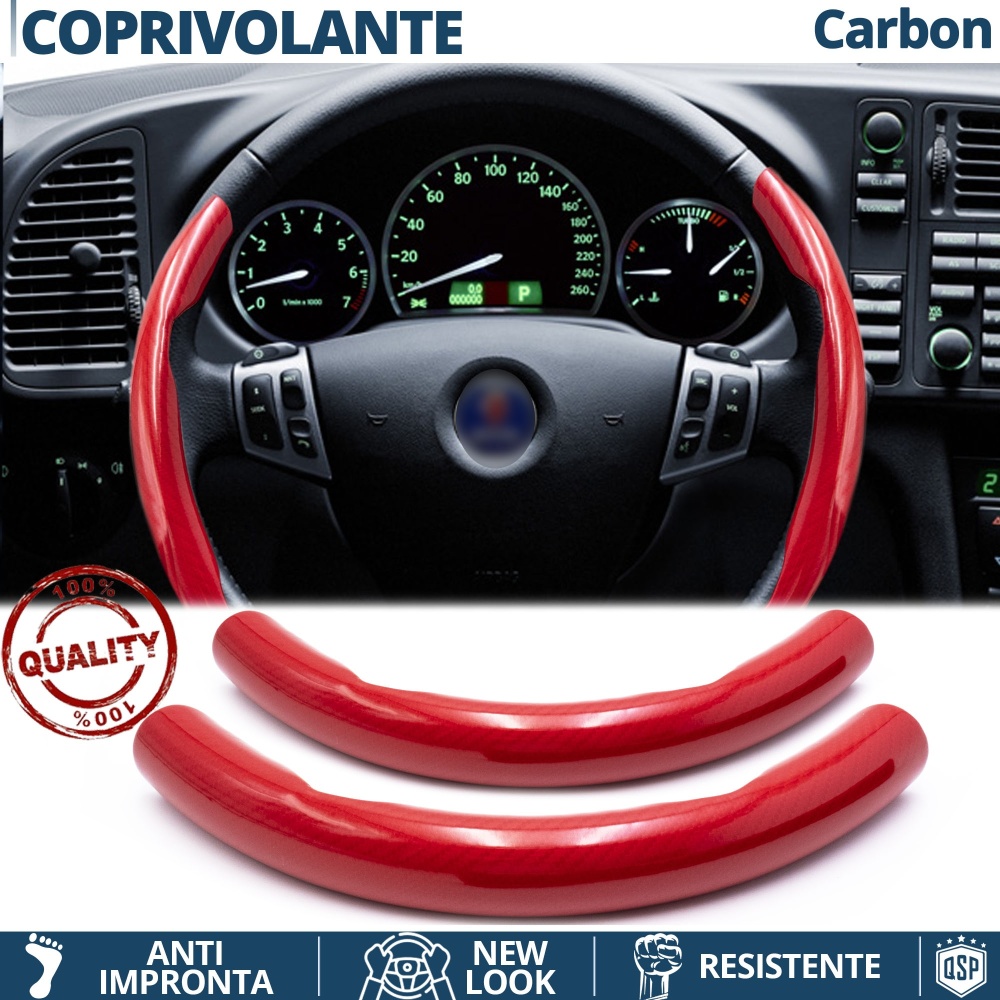 STEERING WHEEL COVER Red for Saab, Carbon Fiber Effect THIN Non-Slip