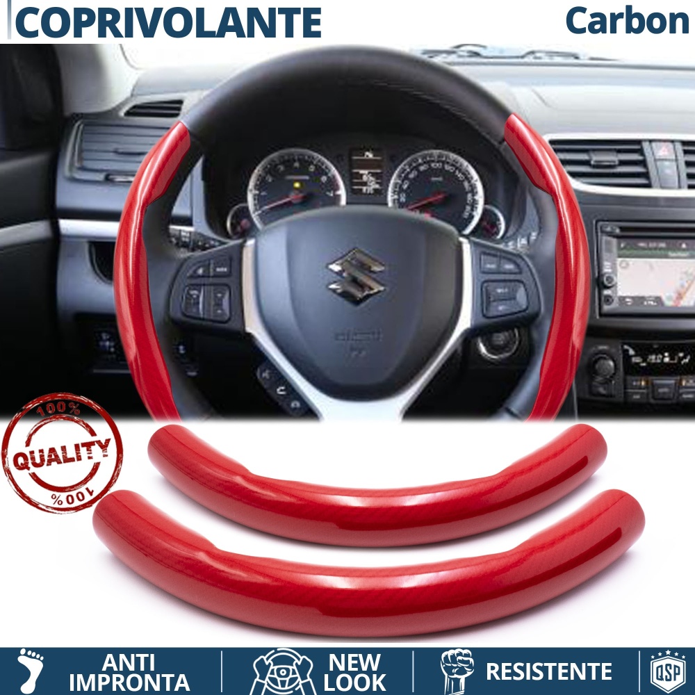 FUNDA VOLANTE para Suzuki, Efecto FIBRA DE CARBONO Rojo Deportivo FINO Antideslizante FUNDA VOLANTE para Suzuki, Efecto FIBRA DE CARBONO Rojo Deportivo FINO Antideslizante