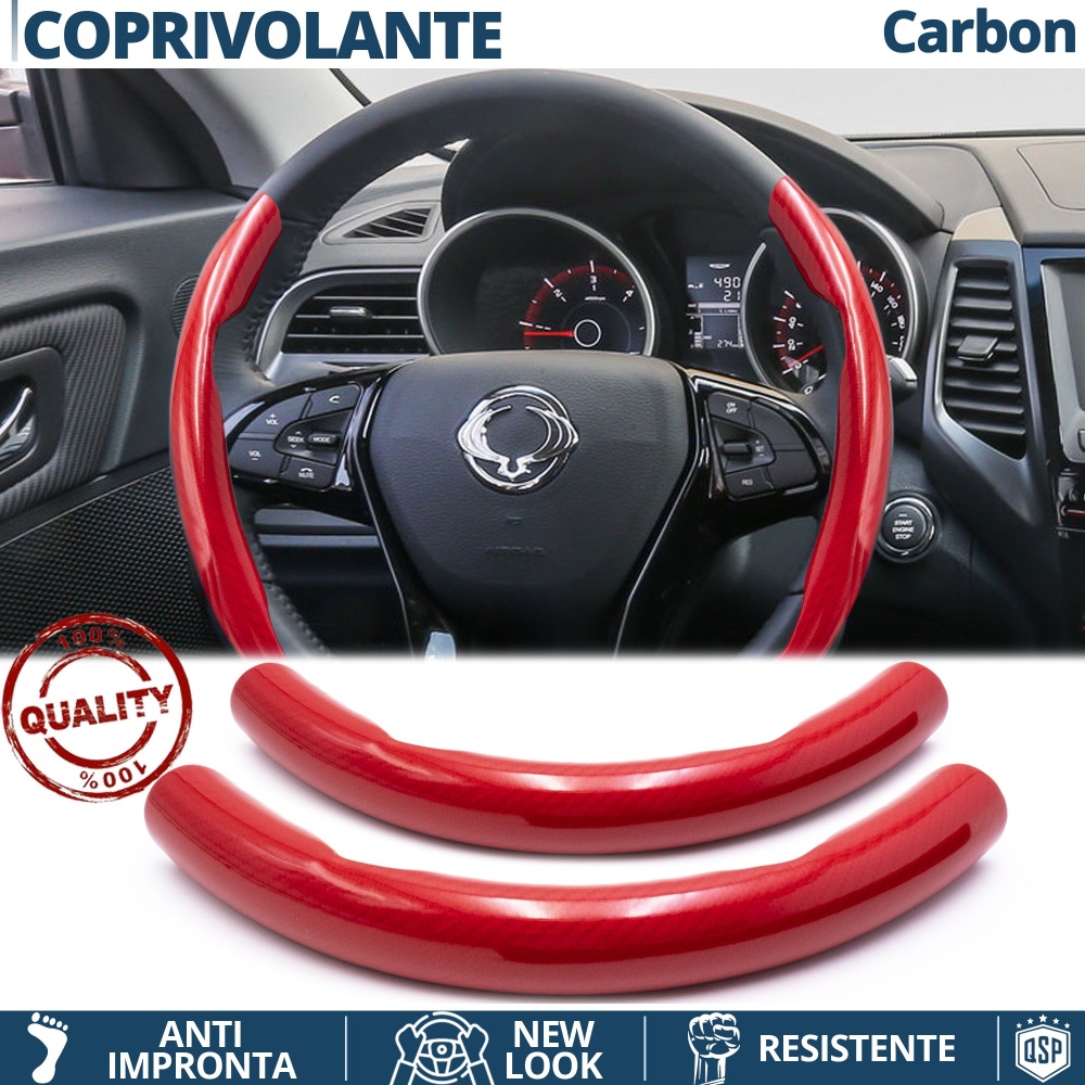 FUNDA VOLANTE para Ssangyong, Efecto FIBRA DE CARBONO Rojo Deportivo FINO Antideslizante FUNDA VOLANTE para Ssangyong, Efecto FIBRA DE CARBONO Rojo Deportivo FINO Antideslizante