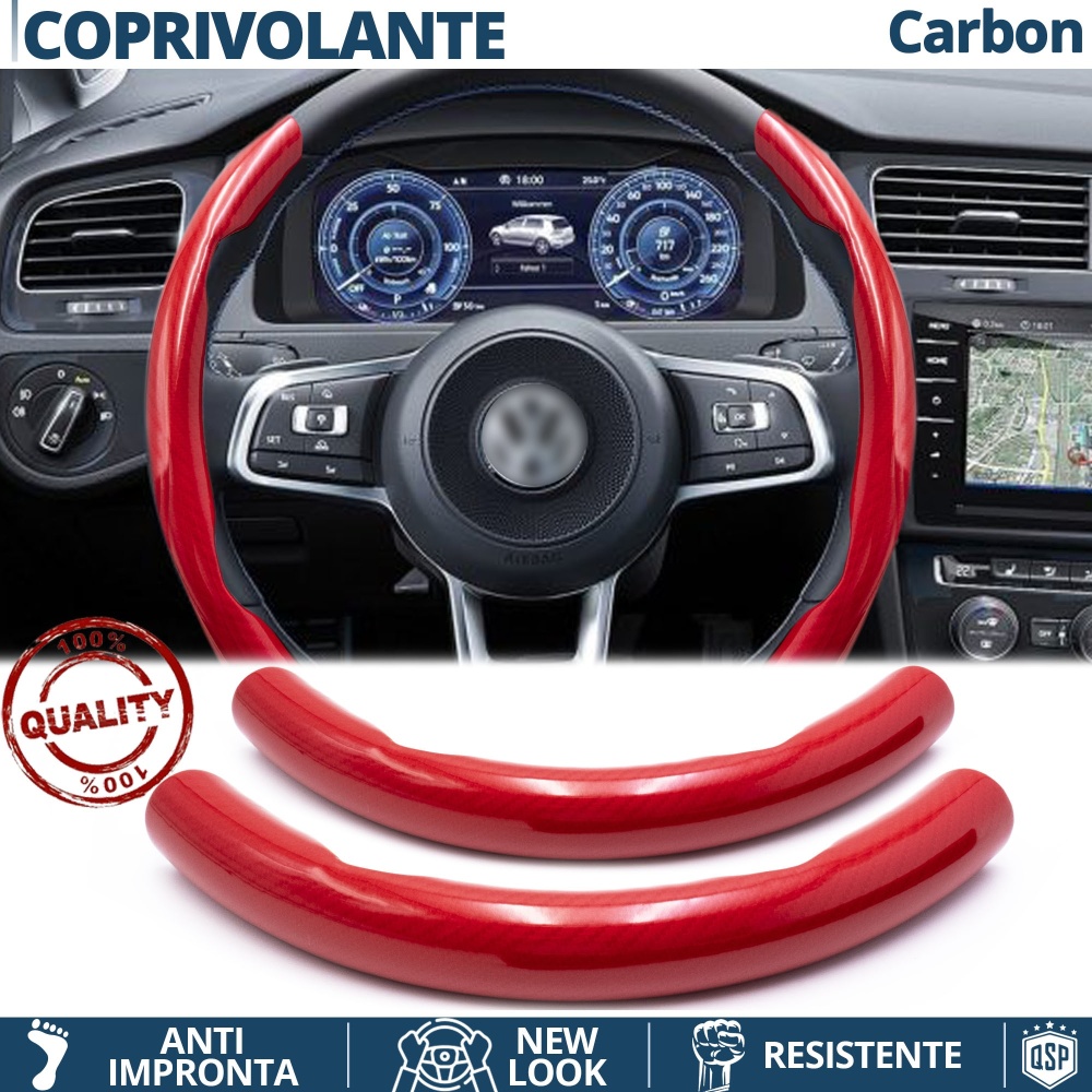FUNDA VOLANTE para Volkswagen, Efecto FIBRA DE CARBONO Rojo Deportivo FINO Antideslizante FUNDA VOLANTE para Volkswagen, Efecto FIBRA DE CARBONO Rojo Deportivo FINO Antideslizante