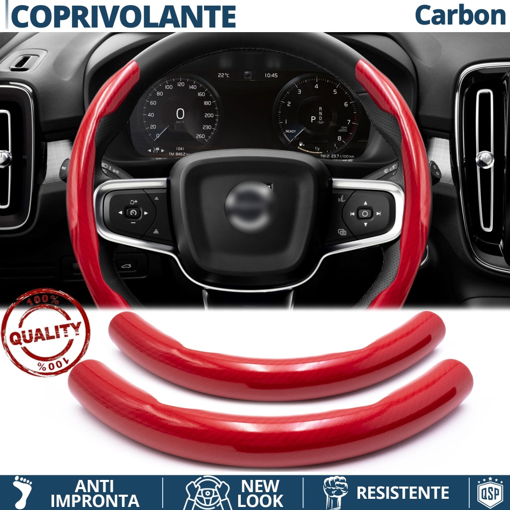 FUNDA VOLANTE para Volvo, Efecto FIBRA DE CARBONO Rojo Deportivo FINO Antideslizante FUNDA VOLANTE para Volvo, Efecto FIBRA DE CARBONO Rojo Deportivo FINO Antideslizante