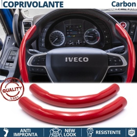 FUNDA VOLANTE para Iveco, Efecto FIBRA DE CARBONO Rojo Deportivo FINO Antideslizante