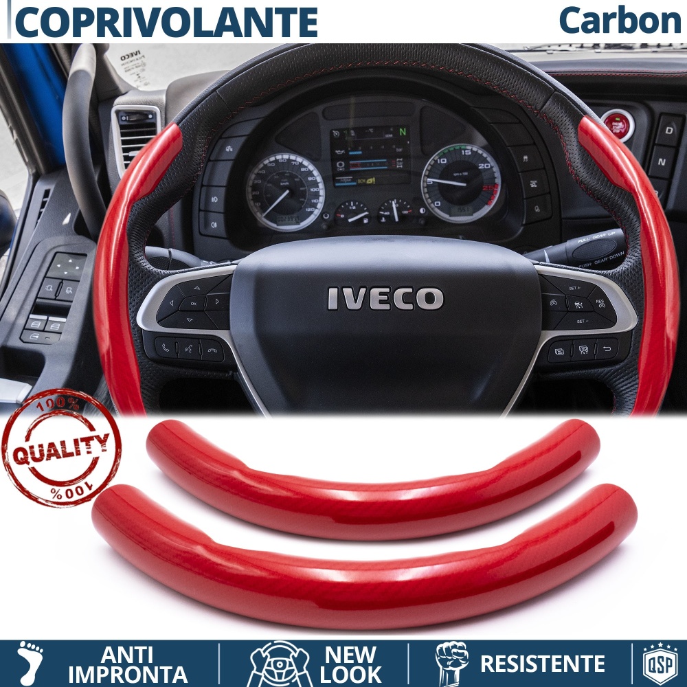 FUNDA VOLANTE para Iveco, Efecto FIBRA DE CARBONO Rojo Deportivo FINO Antideslizante FUNDA VOLANTE para Iveco, Efecto FIBRA DE CARBONO Rojo Deportivo FINO Antideslizante