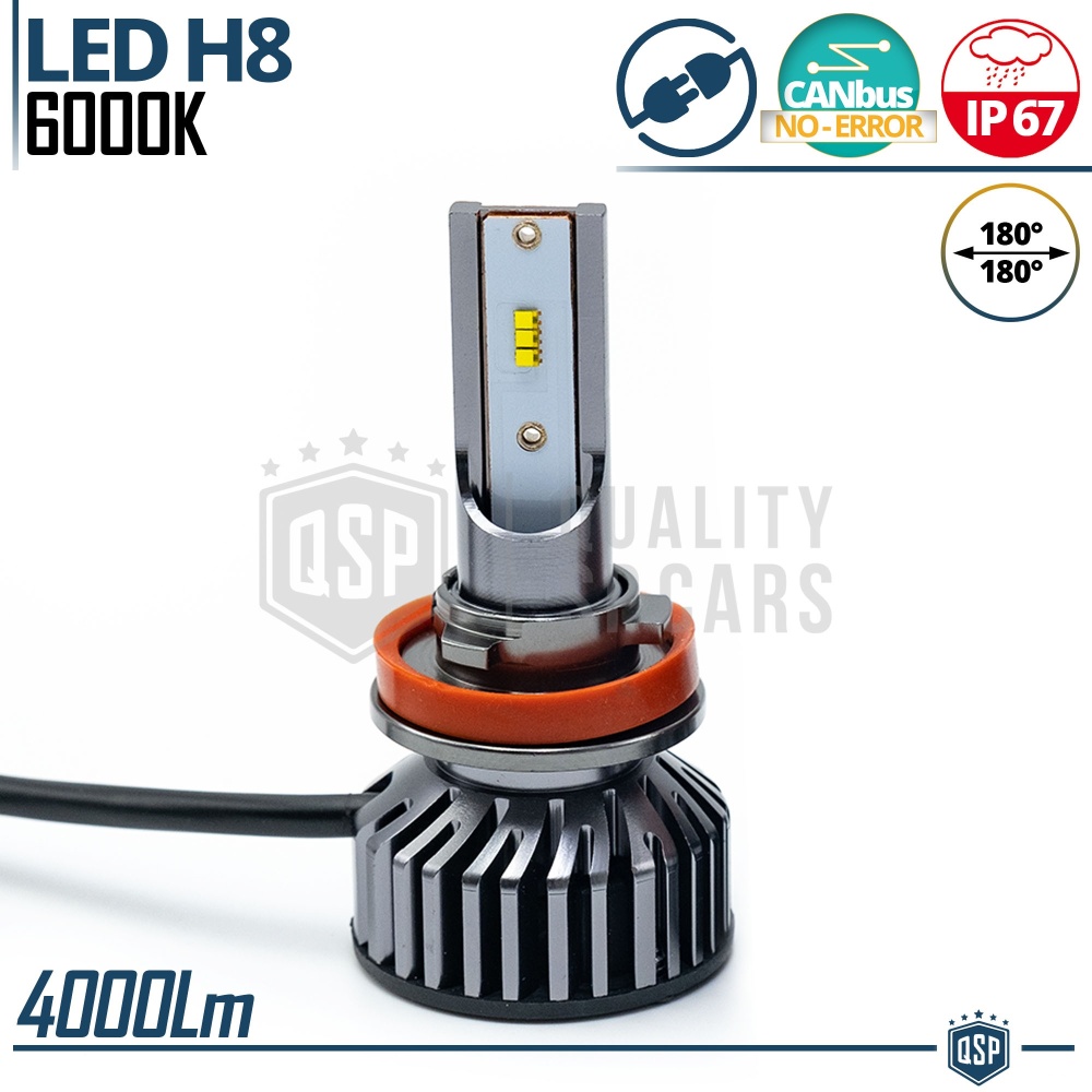 1 Bombilla LED H8 CANbus 4000LM | Luz Blanca 6000K | Conversión Profesional de Halógena H8 a LED