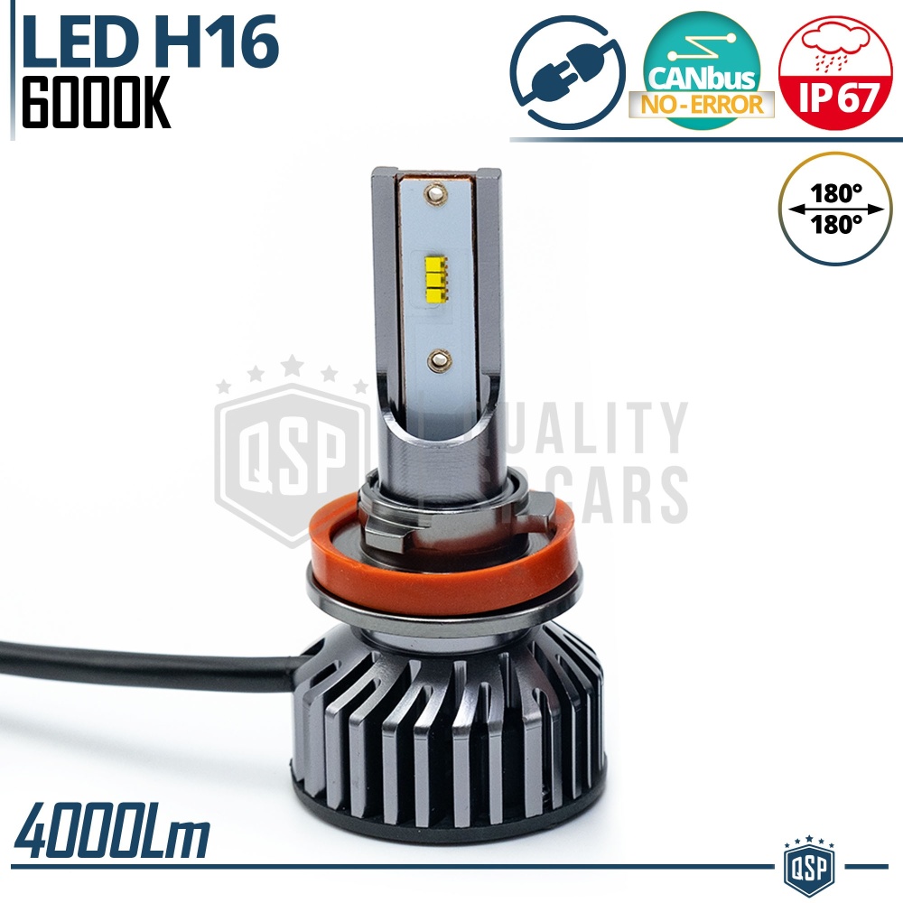 1 H16 LED Bulb CANbus 4000LM | 6000K White Light | Professional Conversion from Halogen H16 to LED
