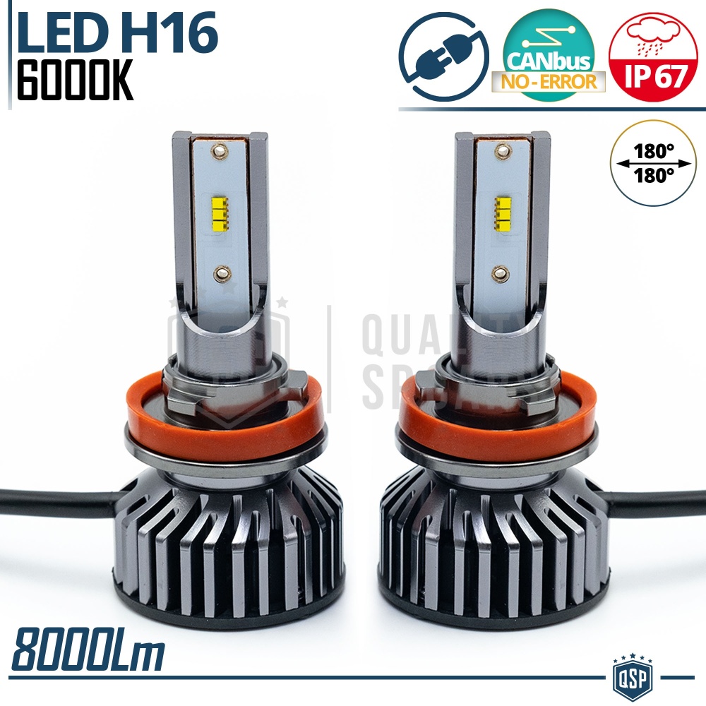 Kit LED H16 CANbus Profesional 8000LM | Luz Blanca 6000K | Conversión de Halógena H16 a LED