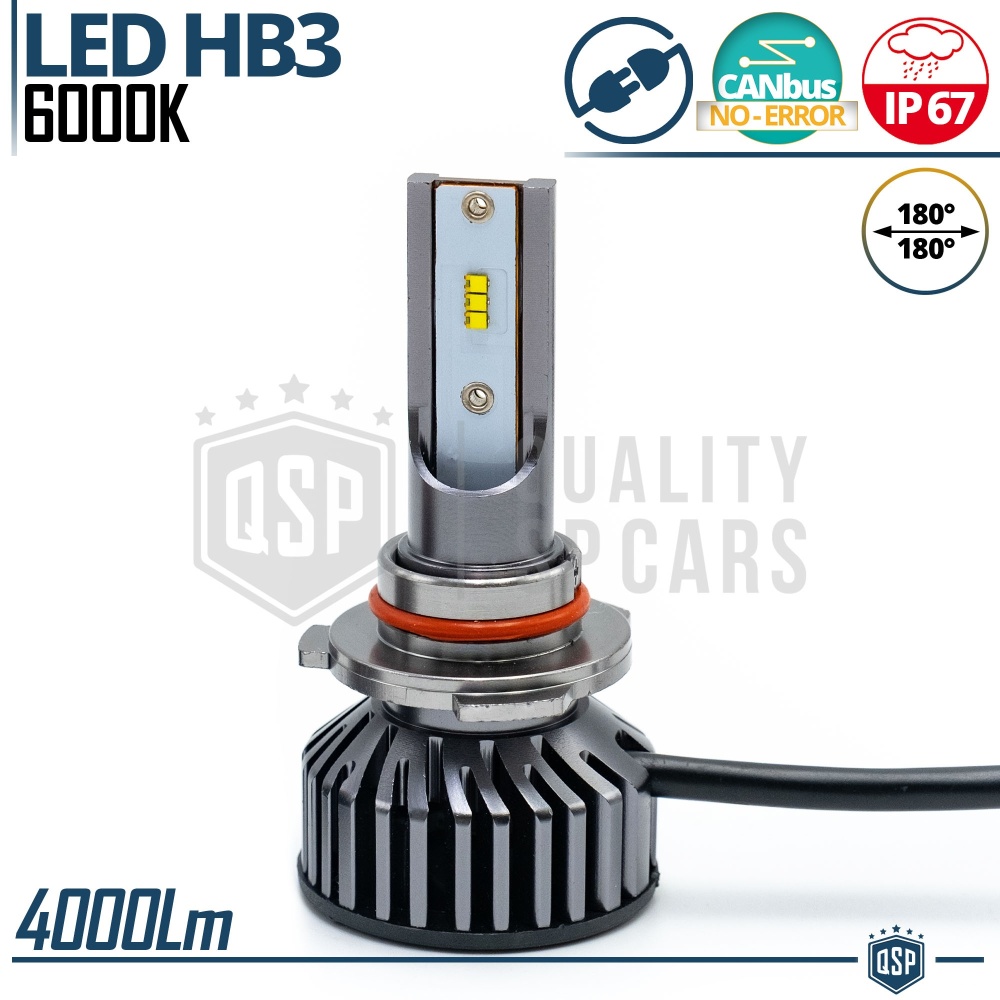 1 Bombilla LED HB3 CANbus 4000LM | Luz Blanca 6000K | Conversión Profesional de Halógena HB3 a LED