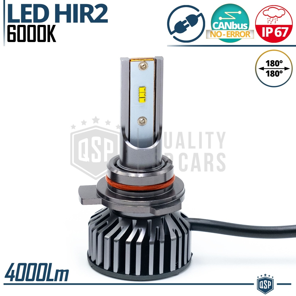 1 Bombilla LED HIR2 CANbus 4000LM | Luz Blanca 6000K | Conversión Profesional de Halógena HIR2 a LED