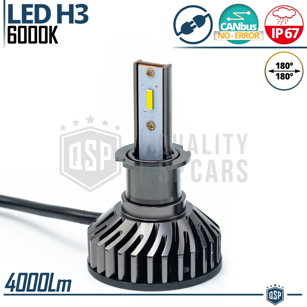 1 Lampadina LED H3 CANbus 4000LM | 6000K Luce Bianca | Conversione da Alogena H3 a LED Professional